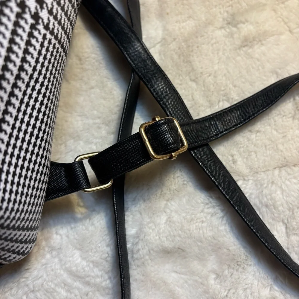 NEW Icing Mini Backpack Black White Houndstooth Vegan Leather Gold Hardware